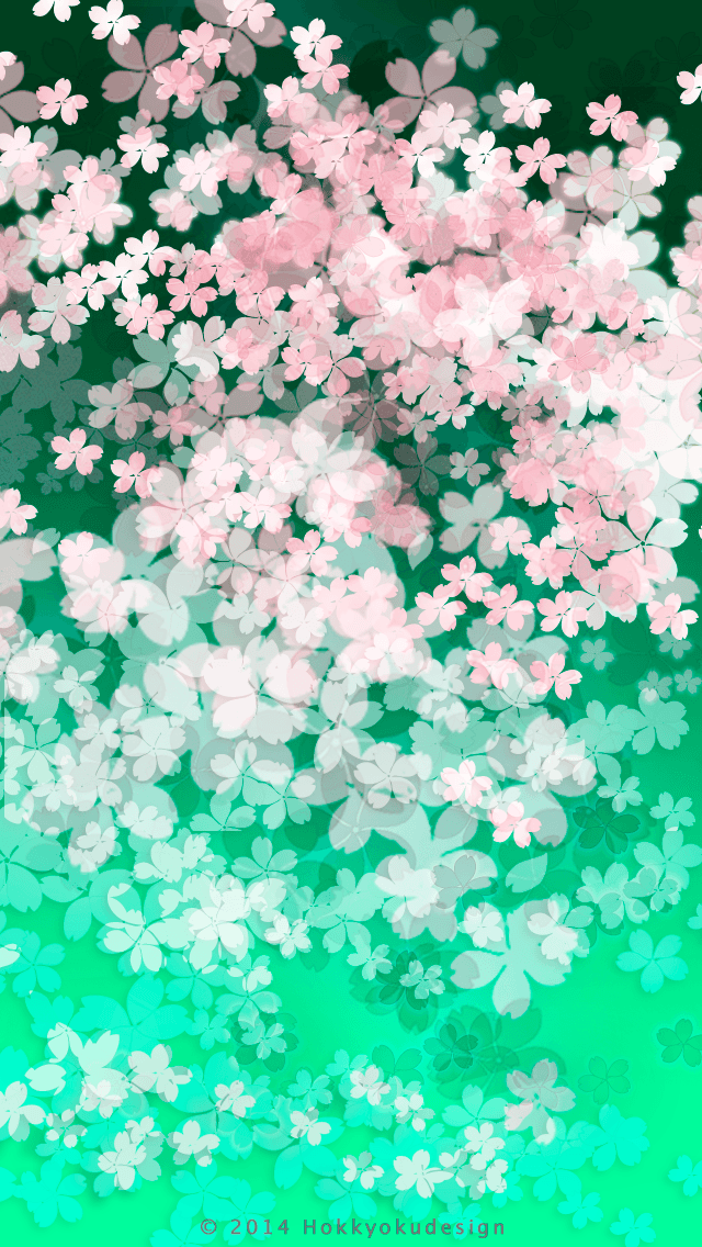 iPhone 日本の壁紙　緑背景桜　待受け壁紙